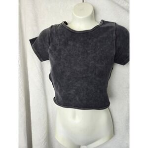 Sincerely Jules Ribbed Mineral Wash Open Back Strappy Crop Top Black ML